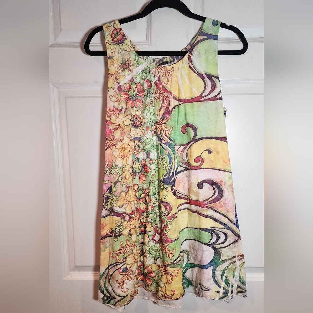 Nally & Millie Colorful Floral Abstract Sleeveless Mini Dress Large